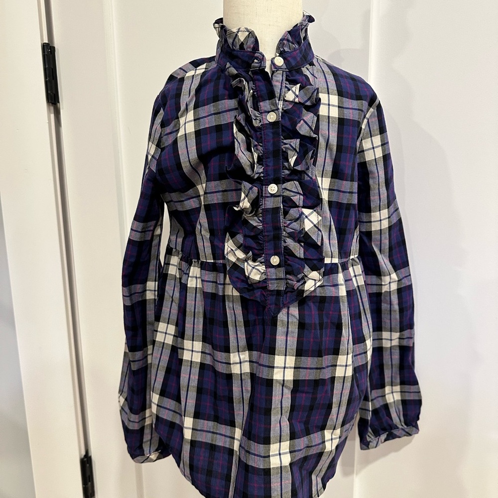 CHAPS Plaid Ruffle Kids Shirt EUC